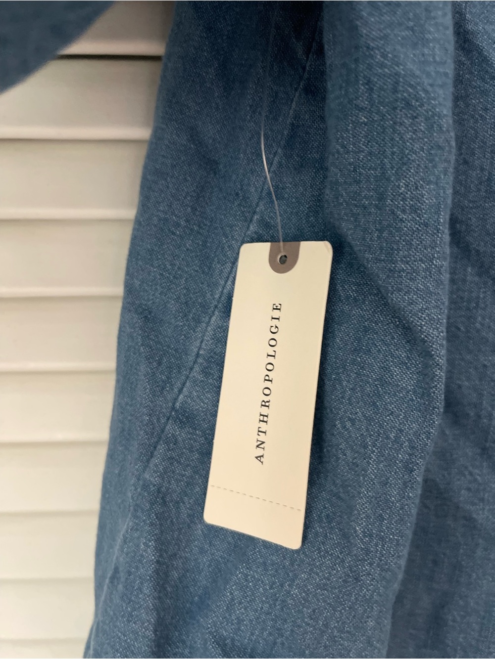 Anthropologie Light Blue Denim V-Neck Puff Sleeve Blouse - Picture 3 of 5